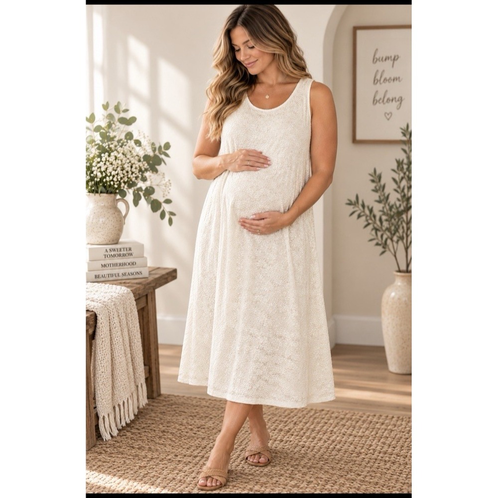 Ingrid & Isabel Womens Small Maternity Ivory Lace Tank Dress Romantic